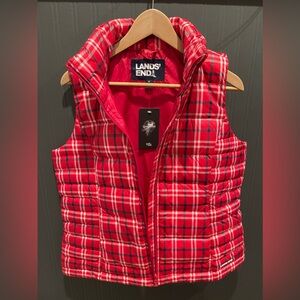 Lands' End Women's Red Plaid Puffer Vest